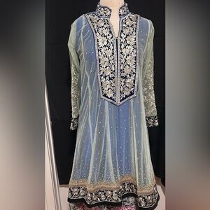 Elegant Blue Embroidered Dress